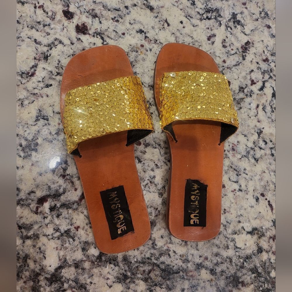 Mystique Golden Sequin Slip on Sandles Size 5